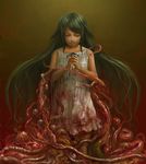  blood bloody_clothes closed_eyes dress eldritch_abomination flat_chest green_hair hands_clasped long_hair nose onmyous own_hands_together praying saya saya_no_uta solo sundress tentacles 