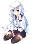  blue_eyes hat hibiki_(kantai_collection) kantai_collection long_hair looking_at_viewer mimikaki qunqing school_uniform serafuku silver_hair smile solo thighhighs verniy_(kantai_collection) 