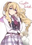  1girl blonde_hair blush brown_hair character_name ernest_fairclough gakusen_toshi_asterisk long_hair official_art okiura plaid plaid_skirt school_uniform skirt sophia_fairclough 