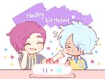  &gt;_o :t ;t cake closed_eyes dated eyes_visible_through_hair food gassan_kunimitsu hair_over_one_eye happy_birthday inazuma_eleven_(series) inazuma_eleven_go kurama_norihito male_focus minamisawa_atsushi multiple_boys one_eye_closed open_mouth raimon raimon_soccer_uniform soccer_uniform sportswear tete_(tetenim) 