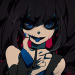  black_hair blood blue_eyes glasgow_smile karabako kuchisake-onna long_hair original solo stitches tongue tongue_out 