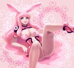  animal_ears bare_legs blue_eyes breast_grab breasts breasts_outside bunny_ears eleventh full_body grabbing large_breasts long_hair melona miniskirt pink pink_background pink_footwear pink_hair prehensile_hair queen's_blade reclining revealing_clothes shoes skirt smile solo spread_legs 