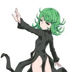  ass black_dress caryo curly_hair dress flat_ass green_eyes green_hair lowres midori_boushi one-punch_man outstretched_arm short_hair simple_background solo tatsumaki white_background 