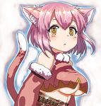  animal_ears breasts cat_ears cat_tail clulu_aluminal commentary_request crop_top detached_sleeves kanpani_girls large_breasts lolicept pink_hair red_sleeves short_hair solo tail underboob white_background yellow_eyes 