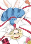  alice_margatroid ascot bad_id bad_pixiv_id blonde_hair blue_eyes book capelet flower grimoire hairband hand_on_own_forehead lying on_back rose sash short_hair solo touhou yuki_(snowmaiden) 