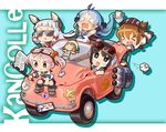  &gt;_&lt; :3 batsubyou bird bunny car cat chaki_(teasets) chibi closed_eyes driving eyewear_on_head failure_penguin fairy_(kantai_collection) fiat fiat_500 flag food fruit fubuki_(kantai_collection) goggles goggles_on_head ground_vehicle hat heart_lock_(kantai_collection) helmet inazuma_(kantai_collection) kantai_collection left-hand_drive lock miss_cloud motor_vehicle multiple_girls murakumo_(kantai_collection) on_vehicle orange penguin riding samidare_(kantai_collection) sazanami_(kantai_collection) school_uniform serafuku sunglasses wacky_races 