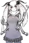  apron black_sclera blush breasts fewer_digits insect_wings ladle long_hair looking_at_viewer mashiro_(solopipb) medium_breasts monochrome monster_girl moth_girl moth_wings multiple_arms original sketch smile solo solopipb wings 