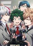  anger_vein bad_id bad_pixiv_id bakugou_katsuki bangs black_hair blazer blonde_hair blue_eyes blue_hair boku_no_hero_academia camera classroom clenched_teeth closed_mouth collared_shirt crossed_arms daenarys dress_shirt fang freckles frown glasses green_eyes green_hair holding holding_camera iida_tenya indoors jacket long_sleeves looking_at_viewer male_focus midoriya_izuku mineta_minoru multicolored_hair multiple_boys necktie out_of_frame over-rim_eyewear pink_hair pov pov_hands red_neckwear school_uniform semi-rimless_eyewear shirt short_necktie silver_hair spiked_hair taking_picture teeth todoroki_shouto u.a._school_uniform v white_shirt yellow_eyes 