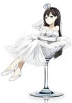  bad_id bad_pixiv_id bare_shoulders black_hair blue_eyes cocktail_glass crown cup dress drinking_glass earrings elbow_gloves gloves highres in_container in_cup jewelry levi9452 long_hair looking_at_viewer minigirl original sitting sketch solo white white_dress white_gloves 