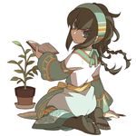  book braid harvest_moon harvest_moon:_connect_to_a_new_land hobohochi licorice_(story_of_seasons) plant potted_plant ribbon solo thighhighs 