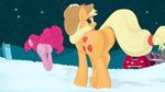  absurd_res applejack_(mlp) equine female friendship_is_magic from_behind hi_res horse looking_back mammal my_little_pony myfriendsmustntknow outside pinkie_pie_(mlp) pussy snow 