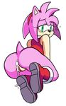  after_sex amy_rose anthro anus bare_shoulders black_nose boots bottomless butt clothed clothing cum female footwear green_eyes hair half-dressed headband hedgehog hi_res mammal pink_hair pussy short_hair simple_background solo sonic_(series) tears video_games watatanza 