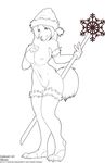  2015 anthro areola big_breasts breasts canine claws clothing dog female gloves hair hat legwear looking_at_viewer mammal monochrome nipples pussy simple_background snowflake stockings toe_claws tongue tongue_out wolf zecho 