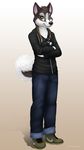  2015 absurd_res anthro camera canine clothed clothing cute dog fur hi_res husky jamesfoxbr lineless looking_at_viewer male mammal simple_background smile solo standing 