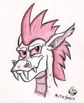  2015 anthro dragon fangs fizzle_(mlp) friendship_is_magic grin hi_res looking_at_viewer male metalsmile multicolored_scales my_little_pony pink_scales red_eyes reptile scales scalie sharp_teeth simple_background smile solo spines teeth traditional_media_(artwork) two_tone_scales watercolor_(artwork) white_background white_scales 