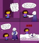  anthro boss_monster brown_hair caprine clothed clothing comic crying dialogue english_text eyes_closed female fire footwear fur goat hair hi_res horn human loss magic mammal meme pants protagonist_(undertale) robe shirt shoes speech_bubble tears text thought_bubble toriel undertale unknown_artist video_games white_fur 