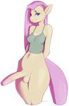  animal_genitalia anthro anthrofied balls bottomless breasts clothed clothing dickgirl equine erection fluttershy_(mlp) friendship_is_magic hair half-closed_eyes half-dressed hands_behind_back hi_res horse horsecock intersex looking_at_viewer mammal my_little_pony navel penis pink_hair pony simple_background solo standing tsudamaku vein white_background wide_hips 