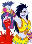  2013 adventure_time armor axe black_eyes black_hair blood breasts clothed clothing crown curtsibling death decapitation derp derp_eyes digital_media_(artwork) dripping duo emerald equestibooru_dykes equestria_girls eyebrow eyebrows eyelashes fangs female gore grey_skin grotesque grotesque_death hair human humanoid inverted_cross long_hair mammal marceline melee_weapon multicolored_hair my_little_pony navel nazi open_mouth parody proud purple_skin red_sclera skirt star swastika teeth tongue tongue_out twilight_sparkle_(eg) vampire watermark weapon white_sclera 