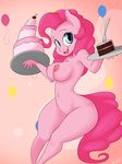  2015 anthro anthrofied areola big_breasts blue_eyes breasts cake earth_pony equine female food friendship_is_magic hair hi_res horse mammal my_little_pony navel nipples nude pink_hair pinkie_pie_(mlp) pony skecchiart smile solo 