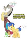  2015 blue_eyes blue_hair dialogue discord_(mlp) duo english_text equine flash_sentry_(mlp) friendship_is_magic hair male mammal my_little_pony narflarg paper_effect pegasus text wings 