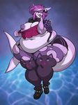  anthro big_breasts boots breasts clothing discoverychannelofficial female fish flashing footwear hair headphones hi_res jacket legwear looking_at_viewer marine navel nipples overweight shark solo stockings teeth thick_thighs wide_hips 