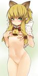  animal_ears bell blonde_hair blush cat_ears commentary_request cow_bell extra_ears flat_chest green_eyes hands_on_own_chest highres hood kochiya_(gothope) long_hair looking_at_viewer meowstress monster_hunter monster_hunter_x naked_capelet navel nipples no_pussy paw_print pointy_ears sidelocks simple_background solo 