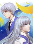  absurdres blue_eyes cardcaptor_sakura cat_(pixiv5891854) dual_persona formal glasses highres long_hair male_focus multiple_boys profile silver_hair spoilers tsukishiro_yukito yellow_eyes yue_(ccs) 