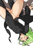  black_dress breasts covered_navel covered_nipples curly_hair dress green_eyes green_hair mersoleil03 no_panties one-punch_man pussy pussy_juice short_hair small_breasts solo tatsumaki upside-down 