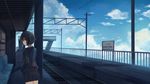  akira_(mr_akira) black_hair cloud day highres looking_back original short_hair sky solo train_station 