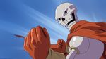  2015 anime bone cape clothed clothing crossover fist gloves hi_res monster one_punch_man open_mouth papyrus_(undertale) parody pose red_cape skeleton skull solo source_request teeth undertale unknown_artist video_games 