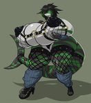  big_breasts breasts camel_toe clothing discoverychannelofficial female fish fishnet green_eyes hair harness hi_res high_heels huge_breasts hyper hyper_breasts leggings legwear looking_at_viewer marine overweight rubber shark smile solo teeth 
