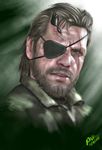  2015 beard brown_hair dated ears eyepatch facial_hair fatigues green_eyes lips looking_at_viewer male_focus manly metal_gear_(series) metal_gear_solid_v nose paul_william_m._cuison portrait realistic scar signature solo venom_snake 