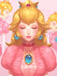 artist_name bellhenge blonde_hair blush closed_eyes crown dress elbow_gloves gem gloves highres jewelry light_smile lips mario_(series) md5_mismatch pink_background pink_dress princess_peach puffy_short_sleeves puffy_sleeves resized sapphire_(stone) short_hair short_sleeves solo super_mario_bros. upscaled white_gloves 