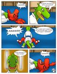  anthro clothing comic dialogue digimon digital_media_(artwork) dragon duo forced guilmon hector21314 hi_res imminent_rape karate male open_mouth reptile scalie text 