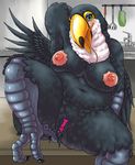  anthro avian bird breasts bubonikku censored claws feathers female hi_res looking_at_viewer nude open_mouth pussy pussy_juice solo toucan wings 