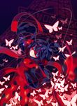  absurdres black_hair blue_hair bodysuit bug butterfly chang_go commentary domino_mask eiffel_tower highres insect ladybug_(character) magical_girl marinette_dupain-cheng mask miraculous_ladybug polka_dot red_ribbon ribbon sky smile solo star_(sky) starry_sky symbol-shaped_pupils twintails 