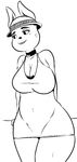  anthro big_breasts black_and_white breasts buckteeth choker cleavage clothed clothing davidsanchan dress eyeshadow female hat huge_breasts lagomorph makeup mammal monochrome rabbit rabbit_shopkeeper slightly_chubby smile solo teeth undertale video_games 