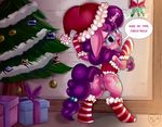  2015 absurd_res anatomically_correct anatomically_correct_pussy animal_genitalia anus butt christmas christmas_tree clothing cutie_mark dialogue dock english_text equine equine_pussy female feral friendship_is_magic gift glowing hair hat hi_res holidays horn inside legwear long_hair magic mammal mistletoe my_little_pony oddciders open_mouth plant pussy santa_hat solo striped_legwear stripes sugar_belle_(mlp) text tree unicorn 