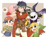  5boys alien armor cape clothing crossover earthbound_(series) fire_emblem headband human hylian ike kirby kirby_(series) male mammal mask meta_knight multiple_boys ness nintendo not_furry red_hair short_hair super_smash_bros super_smash_bros. sword the_legend_of_zelda toon_link unknown_artist video_games weapon wings 