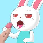  ambiguous_gender animal_crossing anthro clothed clothing cum cumshot emoanimalcrossling hi_res humanoid_penis lagomorph male male/ambiguous mammal nintendo open_mouth orgasm penis rabbit red_eyes ruby_(animal_crossing) tongue tongue_out video_games 