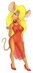  anthro blonde_hair blue_eyes bracelet breasts chip_&#039;n_dale_rescue_rangers clothing disney dress female footwear gadget_hackwrench hair hair_over_eye half-closed_eyes hi_res high_heels jewelry long_hair looking_at_viewer mammal martini mouse navel necklace nipple_piercing nipples piercing pussy rivawi_(artist) rodent seductive simple_background solo standing tan_skin translucent transparent_clothing white_background 