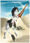  anthro balls chest_tuft crescent0100 erection fur half-closed_eyes invalid_tag knot looking_at_viewer male melee_weapon navel nude outside penis sergal solo sword tapering_penis tuft weapon 