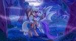  2015 absurd_res applejack_(mlp) bat_pony bat_wings cutie_mark duo_focus earth_pony equine eye_contact female female/female feral flutterbat_(mlp) fluttershy_(mlp) freckles friendship_is_magic full_moon group hair hat hi_res horse long_hair mammal membranous_wings moon my_little_pony oddciders outside pony pussy pussy_juice saliva tongue tongue_out tree wings 