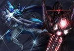  1girl alternate_costume ambiguous_gender bodysuit carrying image_sample open_hand pixiv_sample puropera_(puropera) saryn_(warframe) spoilers stalker_(warframe) sword tenno warframe weapon 