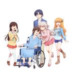  3girls black_hair blonde_hair blue_hair camcorder charlotte_(anime) closed_eyes glasses grin long_hair misaki_juri multiple_boys multiple_girls nishimori_yusa otosaka_ayumi otosaka_yuu robe short_hair silver_hair smile takajou_joujirou tomori_nao wheelchair 