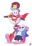  animated animated_skeleton bone boots clothing eyes_closed footwear hair human kibstar male mammal monster papyrus_(undertale) protagonist_(undertale) sans_(undertale) short_hair sibling skeleton smile teeth undead undertale video_games 