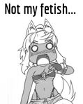  animal_humanoid blush clothed clothing english_text female fur humanoid liru open_mouth reaction_image renkin_3-kyuu_magical?_pokahn shocked shorts skimpy solo tagme text unknown_artist 