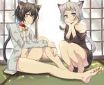  animal_ears aobe_mahito barefoot black_hair blue_eyes bottomless cat_ears cat_tail catboy feet male_focus multiple_boys original otoko_no_ko soles tail toenail_polish toenails toes white_hair yellow_eyes 