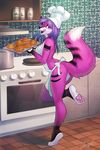  anthro apron breasts butt canine chef_hat cooking female food fox fur iskra looking_at_viewer mammal oven selene_(boha) solo tongue 