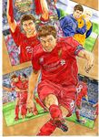  :d anfield_road ball blue_eyes brown_hair crowd emblem england grass grin highres jersey kicking liverpool_fc luis_suarez mutsuki_hiro name_tag number open_mouth premier_league real_life reebok short_hair shorts smile soccer soccer_ball soccer_uniform sportswear stadium steven_gerrard teeth 